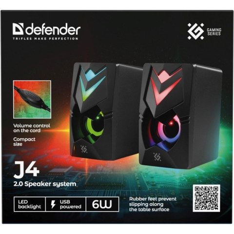 DEFENDER GLOSNIKI PC J4 2.0 6W LED USB CZARNE 65964 DEFENDER GLOSNIKI PC J4 2.0 6W LED USB CZARNE 65964