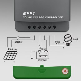 Solarny regulator ładowania MPPT z czujnikiem temperatury Qoltec 30A 12V/24V LCD 2xUSB Bluetooth APP GEL LiFePO4